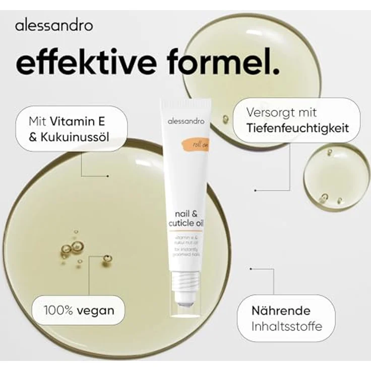 alessandro Nail & Cuticle Oil, Pflegendes Nagelöl mit Kukuinussöl & Vitamin E, Schnell einziehend, Ideal für unterwegs, 15ml, Vegan – Bild 4
