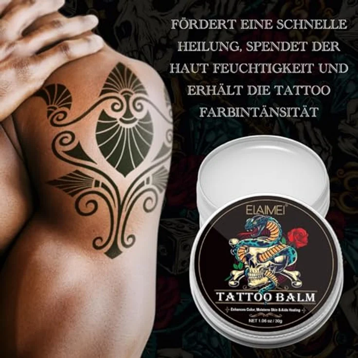 P-Beauty Tattoopflege Balsam 30g mit Aloe Vera - Feuchtigkeitsspendende Tattoo Aftercare Creme für frische Tattoos, beruhigende Formel mit natürlichen Ölen – Bild 4