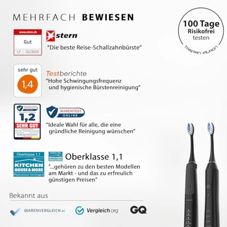 Tristan Auron Schallzahnbürste Business Class – Kompakte Schallzahnbürste mit UV-Box & 2 Bürstenköpfen – leise & wasserfest – für Reisen, Büro oder zuhause (Blau) – Bild 2