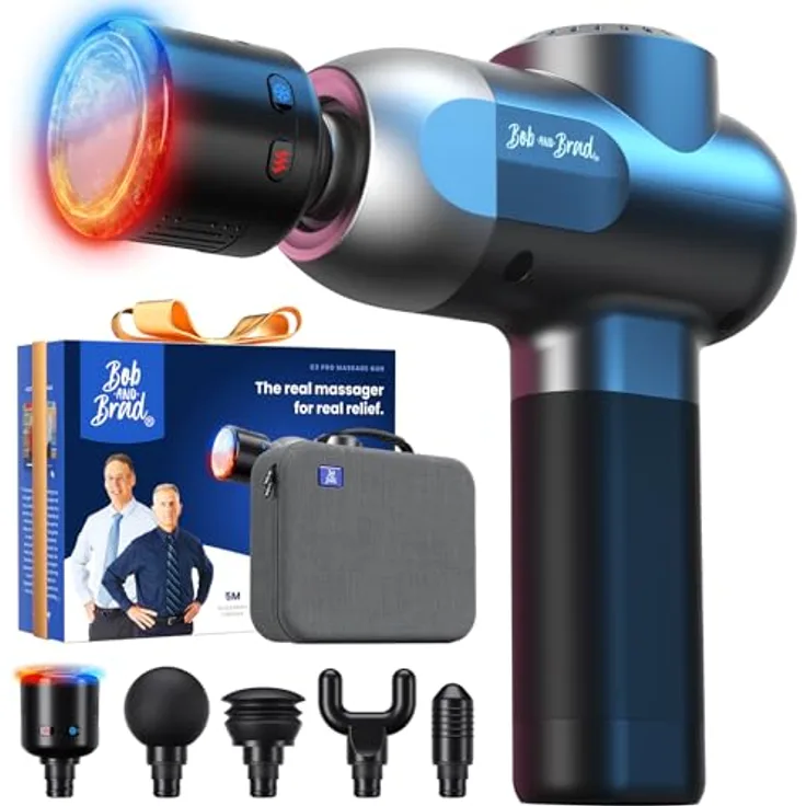 BOB AND BRAD C2 Pro, Massagepistole mit Wärme und Kälte, tragbares Muskelmassagegerät für tiefe Gewebemassage, flüsterleiser Betrieb, USB-C Aufladung, 4 Massageköpfe