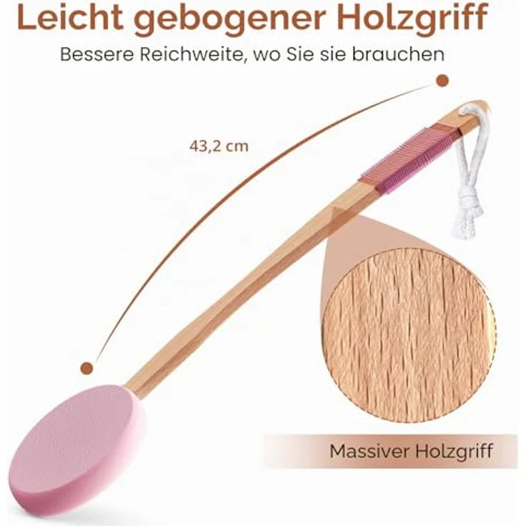 Svarvns Eincremehilfe Lotion-Applikator für Rücken/Füße/Beine, 17" langer Kunststoffgriff, 2 austauschbare Pads, rutschfester Griff, rosa – Bild 2