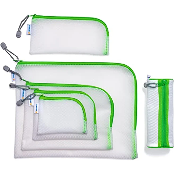 HERMA 20010 Kulturbeutel A5 mit Reißverschluss transparent grün, kleine verschließbare Sichttasche mit Zipper, Kosmetiktasche für Kosmetik, Flüßigkeiten, Make-Up, Zahnbürste – Bild 3