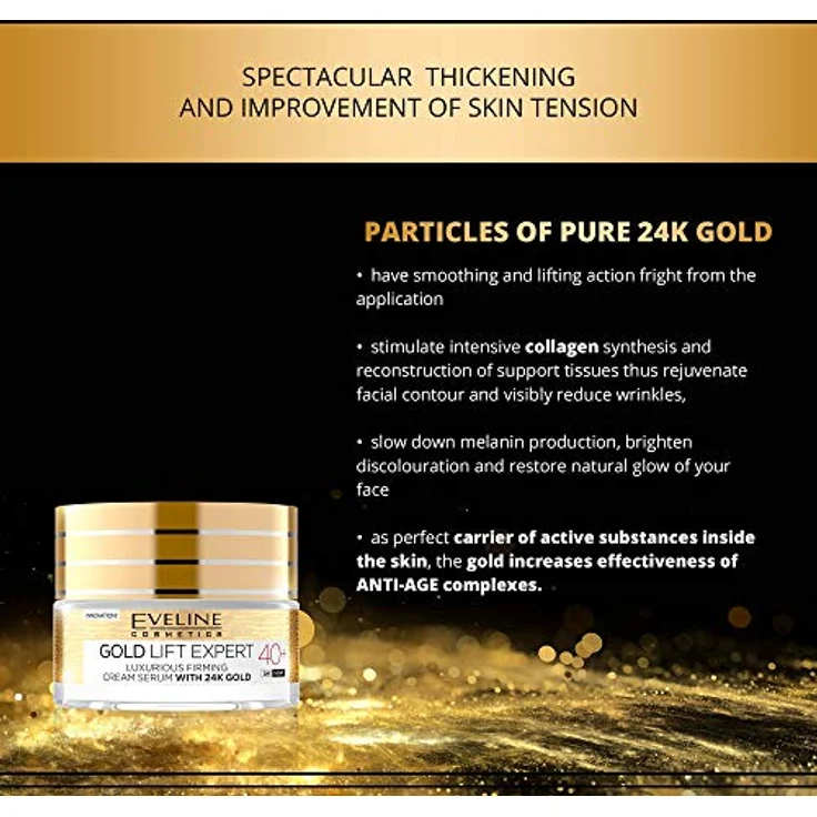 Eveline Cosmetics Gold Lift Expert Straffendes Serum-Creme 24K Gold Therapie für 40+ | Anti-Aging, Lifting & Aufhellende Gesichtsbehandlung | 50ml – Bild 3