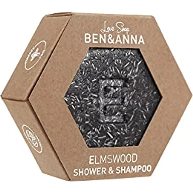 BEN&ANNA Love Soap Shower & Shampoo, 2-in-1 festes Shampoo & Duschgel, Elm Wood, 60 g, vegan, pflegt Haut und Haare