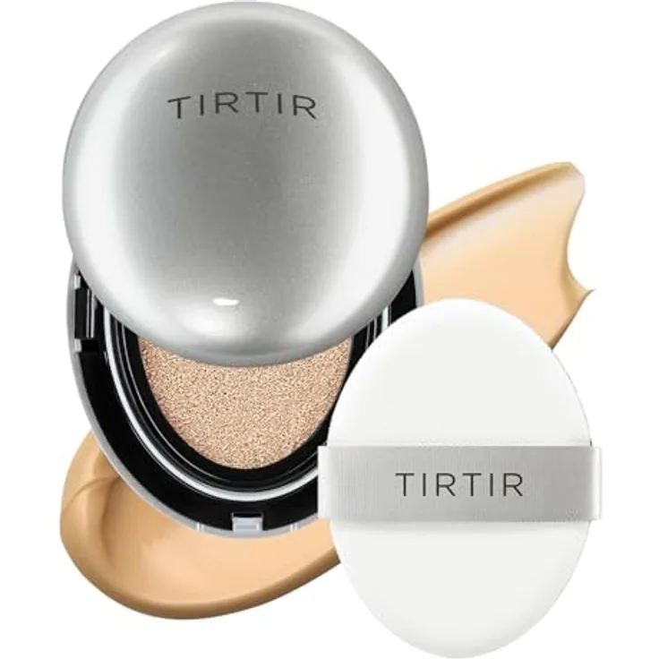 TIRTIR Mask Fit Aura Silver Cushion Foundation, Halb-glänzendes Finish, Natürliche Deckkraft, Feuchtigkeitsspendend, 27N Camel, 0,63 Fl Oz