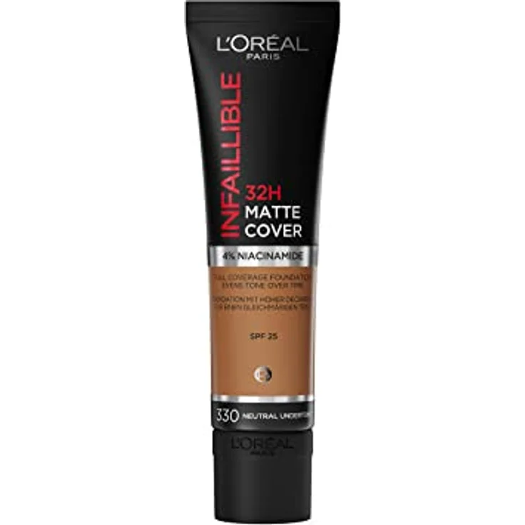 L'Oréal Paris Make up, Wasserfest und langanhaltend, Mattierende, flüssige Foundation mit hoher Deckkraft, Formel mit 4% Niacinamiden, Infaillible 32H Matte Cover, Nr. 330 Neutral, 1 x 30 ml – Bild 1