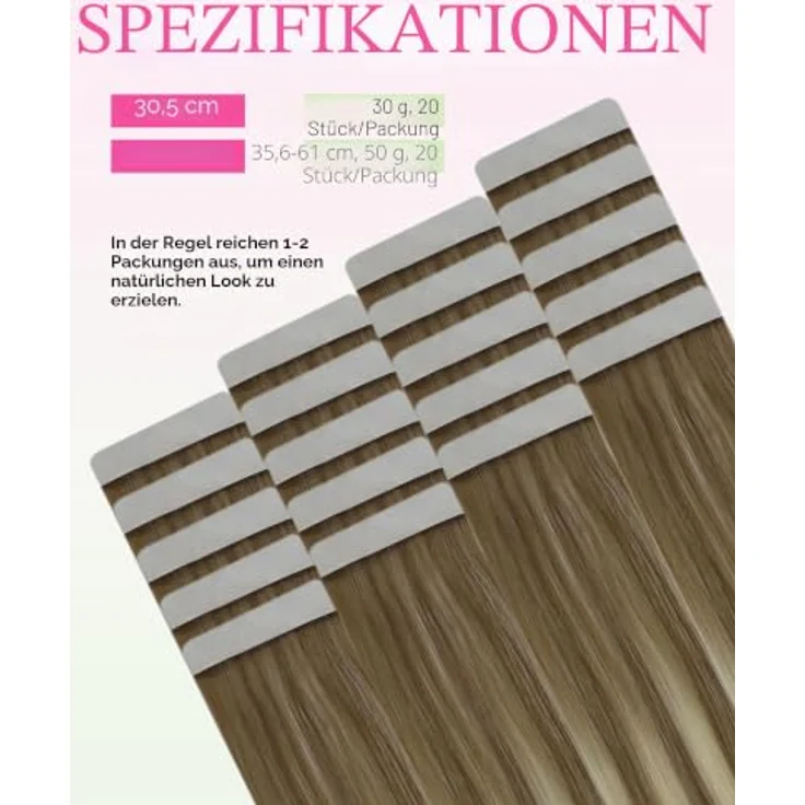 YoungSee Tape in Extensions, Echthaar Ombre Blond aus Remy Haar, 40 cm, 50g, Hellbraun, langlebiger Halt mit Walker Tape, inkl. Ersatz-Tapes – Bild 3
