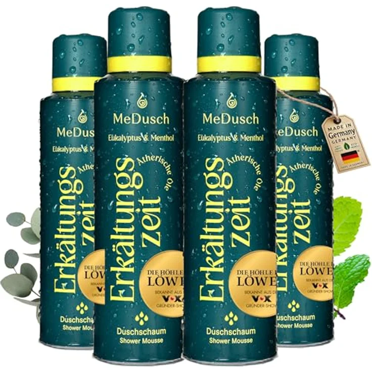 MeDusch Duschschaum Erkältungszeit mit wohltuendem Ätherischem Eukalyptusöl Menthol sowie pflegenden pflanzlichen Ölen 4er-Set je 150 ml – Bild 2
