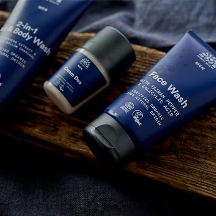 Urtekram Men's 2-in-1 Haar & Körperseife, mit Ginsengextrakt & Bio-Weidekohle, erfrischend & revitalisierend, 200 ml, Vegan, Bio, grau-schwarz – Bild 5