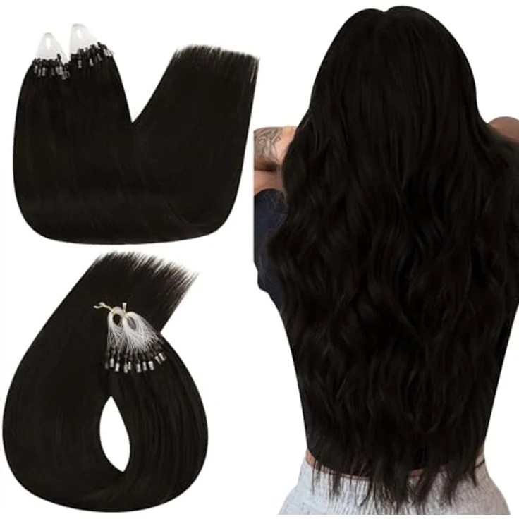 Ugeat Extensions Echthaar Microring Dunkelbraun 60 cm 50G 50S, hitzebeständig und einfach zu montieren – Bild 1