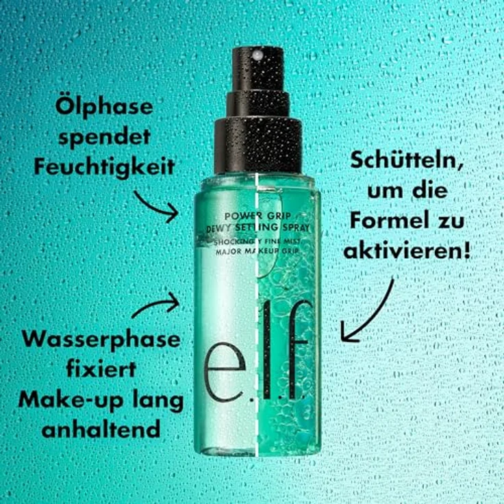 e.l.f. Cosmetics Power Grip Dewy Fixing Spray & Fixierpuder, 80 ml, feuchtigkeitsspendend mit 5% Aloe und Hyaluronsäure – Bild 5