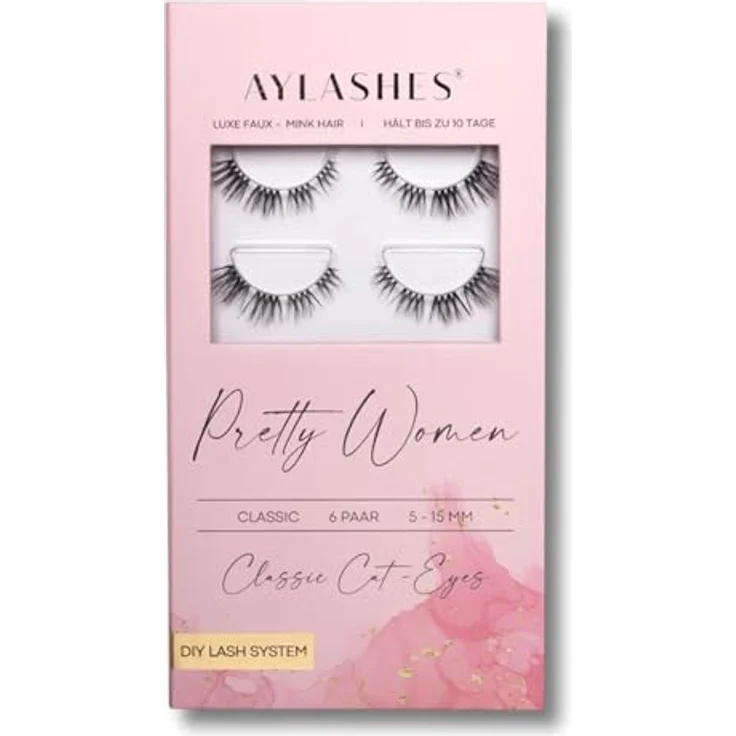 AYLASHES DIY Wimpernextensions Maxi Box, 6 Paar Cat Eye Lashes, bis zu 7 Tage Halt, wiederverwendbar und handgefertigt, vegane Klebewimpern für zu Hause – Bild 1