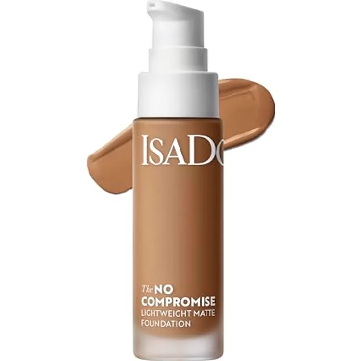 Isadora No Compromise Lightweight Matte Foundation (7N, 30 ml) - Langanhaltende, mattierende Formulierung mit mittlerer bis vollständiger Abdeckung, wasserresistent und atmungsaktiv, 15 Farbtöne verfügbar
