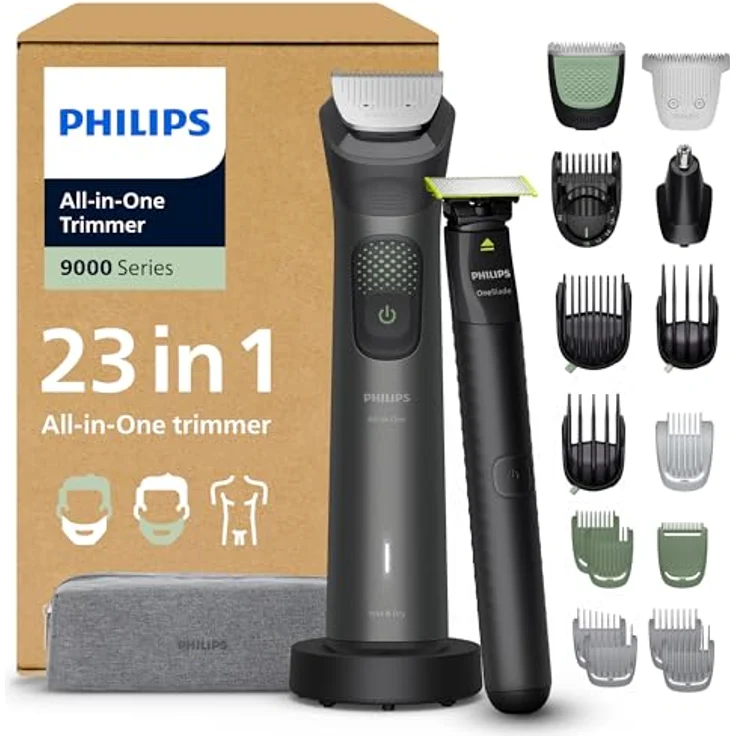 Philips All-in-One Trimmer 9000 Series MG9561/30, 23-in-1 Trimmer mit 27 Längeneinstellungen, Schwarz, Akku, BeardSense-Technologie – Bild 1