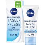 NIVEA Erfrischende Tagespflege 24h Feuchtigkeit (50 ml), Gesichtscreme für normale und Mischhaut mit LSF 15, feuchtigkeitsspendende Tagescreme mit Vitamin E, vegan*'