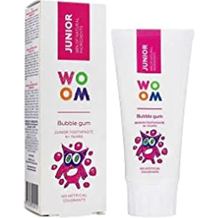 WOOM Junior Bubblegum Kinderzahnpasta, 50 ml, stärkt Zahnschmelz, schützt vor Karies, fruchtiger Geschmack – Bild 2