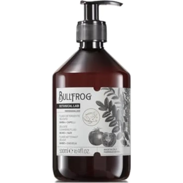 Bullfrog Delicate Cleansing Fluid 500 ml, flüssiges Shampoo für Haar und Bart, für empfindliche Kopfhaut und häufiges Waschen