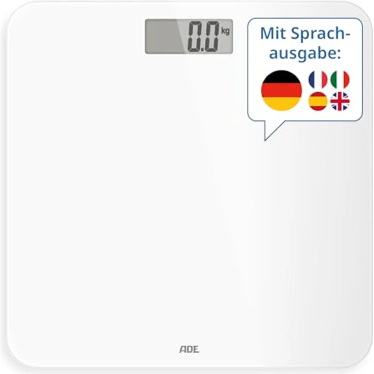ADE Digitale Personenwaage, Körperwaage mit Sprachausgabe bis 250 kg, 5 Sprachen, ideal für Senioren, inkl. AAA Batterien – Bild 1
