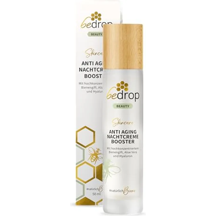 bedrop Anti-Aging Nachtcreme BOOSTER mit Bienengift, Aloe Vera, Hyaluron und Vitamin C, regenerierende Pflege zur Faltenminderung, 50ml