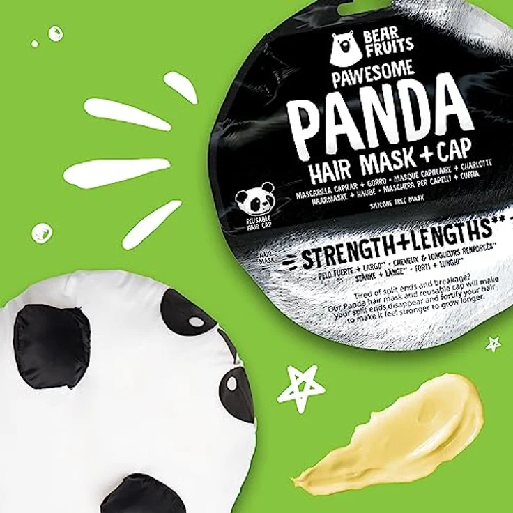 Bear Fruits Bambus Stärke + Länge Haarmaske mit Panda-Haube, 20 ml – Bild 3