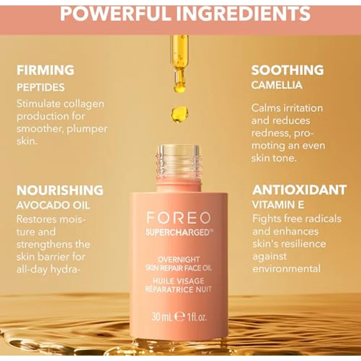 FOREO SUPERCHARGED Overnight Skin Repair Gesichtsöl - Anti-Aging Vitamin-E-Öl-Serum mit japanischem Kameliensamen & Avocadoöl - Alle Hauttypen - Vegan & tierversuchsfrei - 30ml – Bild 4