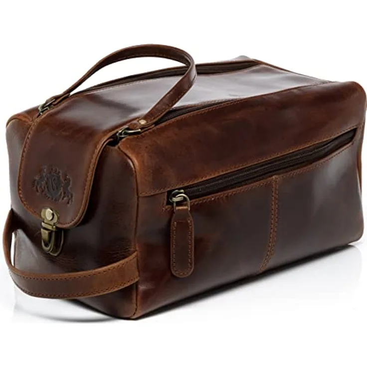 SID & VAIN Kulturtasche Herren Bristol aus Premium Leder I Waschtasche XL groß für Herren und Damen I Kulturbeutel braun handgefertigt