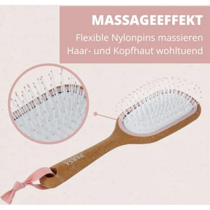 PARSA Beauty Nature Love Kork Haarbürste klein – Nachhaltige Wet & Dry Bürste für nasses und trockenes Haar – Haarbürste ohne Ziepen mit 70% Kork – Entwirrbürste Hair brushes – Bild 5