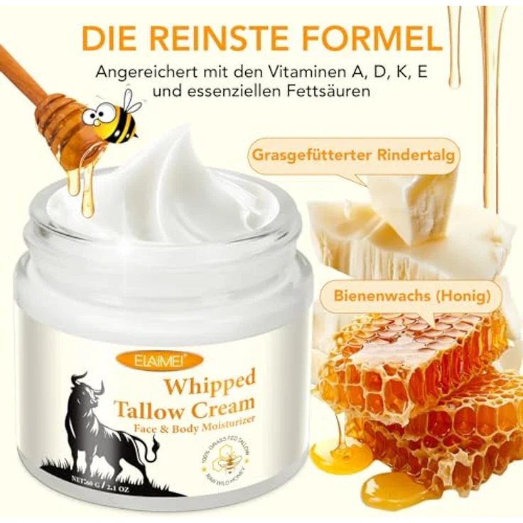 P-Beauty Cosmetic Accessories Whipped Tallow Cream, 60 g, natürliche Feuchtigkeitspflege für Gesicht und Körper, hypoallergen, schnell einziehend, 3-teilig – Bild 3
