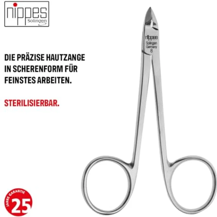 Nippes Solingen Hautzange 8 cm, Vernickelter Stahl, extra fein, Made in Germany, Silber – Bild 3