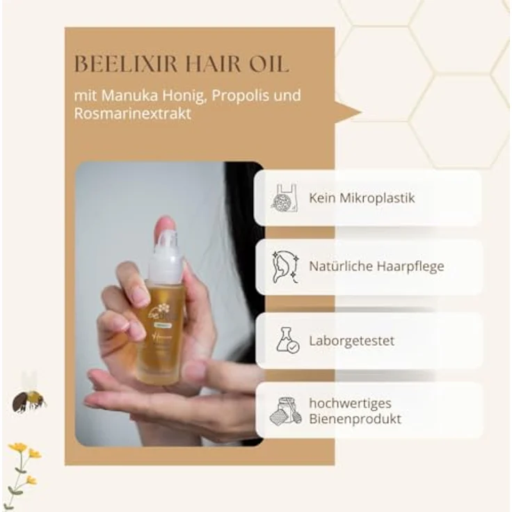 bedrop Beelixir Hair Oil/Haaröl mit Manuka Honig, Propolis & Rosmarinextrakt auf Basis von Arganöl - 30ml (3) 3er Set, für geschmeidiges und starkes Haar – Bild 3