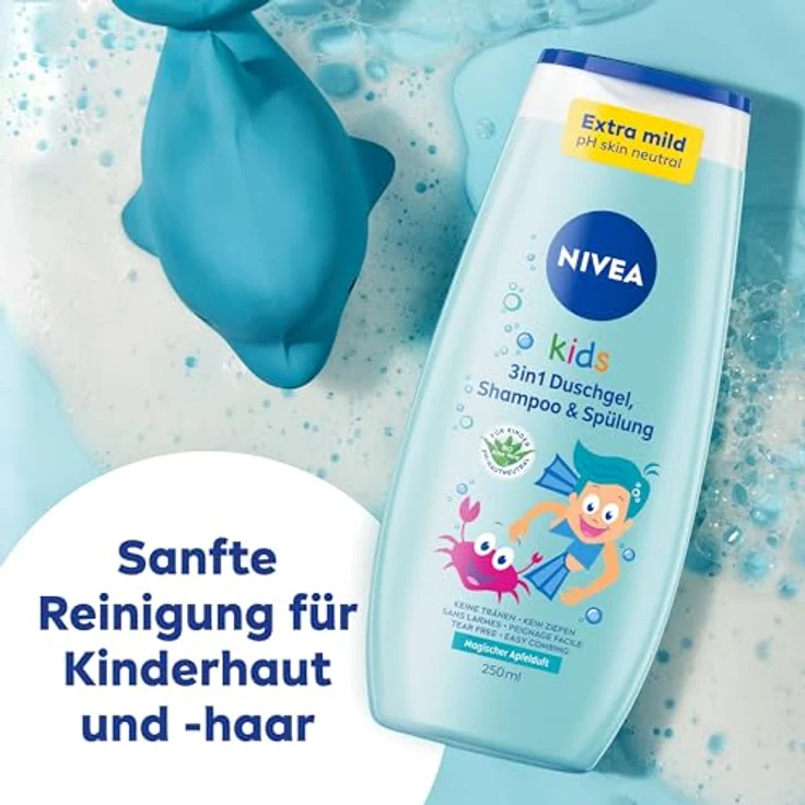 NIVEA KIDS 3in1 Duschgel, Shampoo & Spülung, extra milde Pflege mit magischem Apfelduft, 250 ml – Bild 4