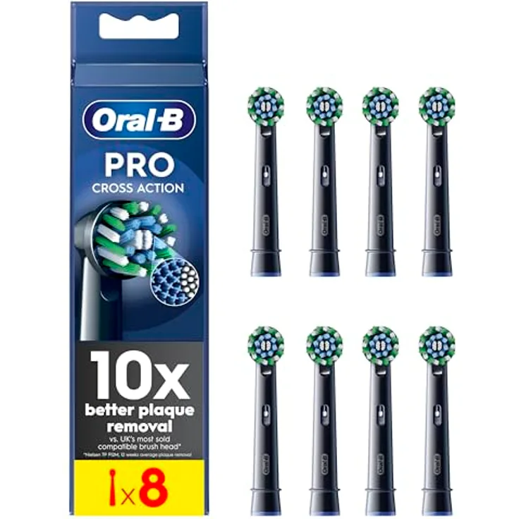 Oral-B Pro Cross Action, Elektrische Zahnbürstenköpfe mit X-Form und abgewinkelten Borsten für optimale Plaque-Entfernung, 8 Stück, Schwarz
