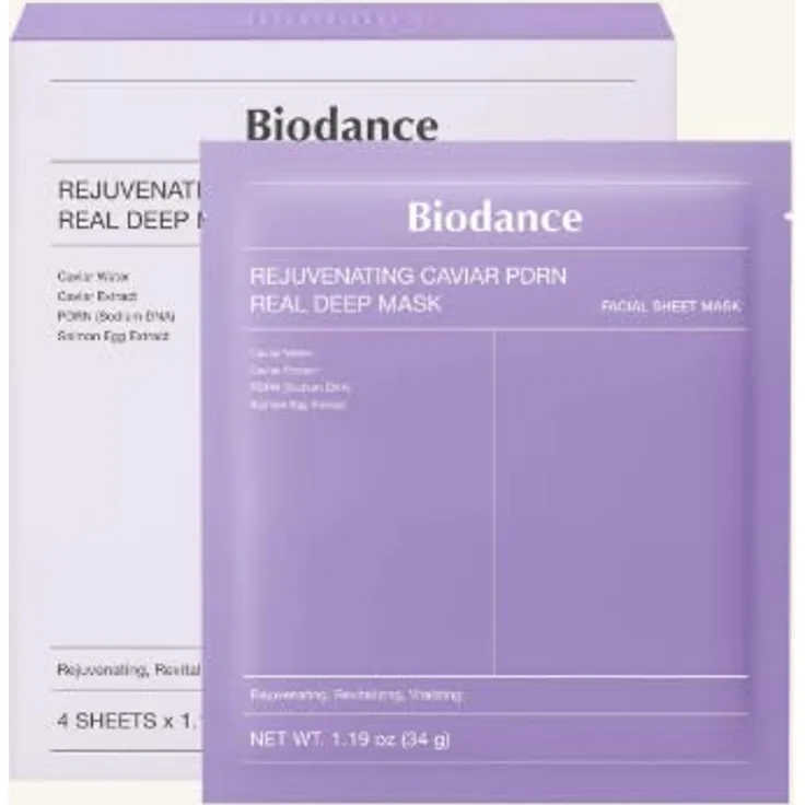 Biodance Rejuvenating Caviar PDRN Real Deep Mask, revitalisierende Tuchmaske zur Regeneration der Hautbarriere, 34 g