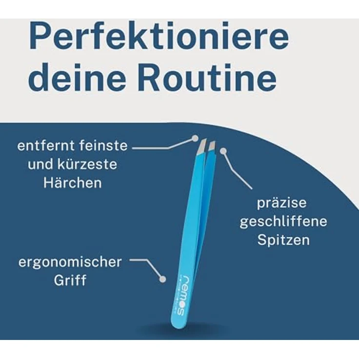 REMOS Profi Pinzette, Augenbrauenpinzette mit extra feinen Spitzen aus rostfreiem Edelstahl, blau – Bild 3