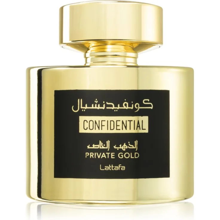 Lattafa Confidential Private Gold EDP Unisex, 100 ml, fruchtiger blumiger holziger Duft für optimistische Stimmung