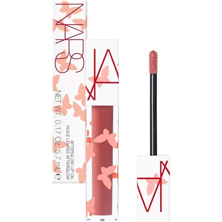 NARS Afterglow Lip Oil, Lippenöl für Damen, feuchtigkeitsspendend, in Faraway (Rosenholz) und Twirl (Karamell), 5,7 ml