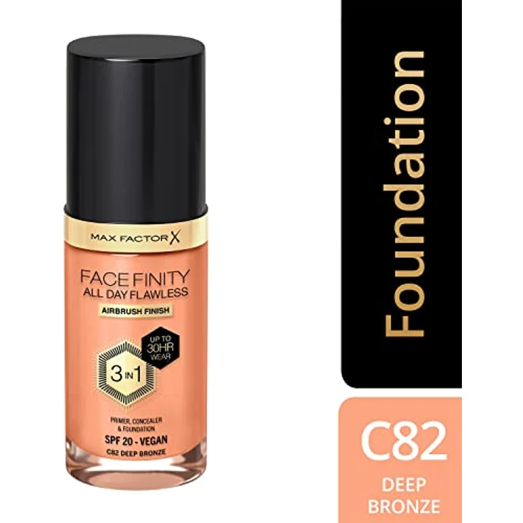 Max Factor Facefinity All Day Flawless, langanhaltende Make-up Foundation mit SPF 20, Farbton C82 Deep Bronze, 30 ml – Bild 3
