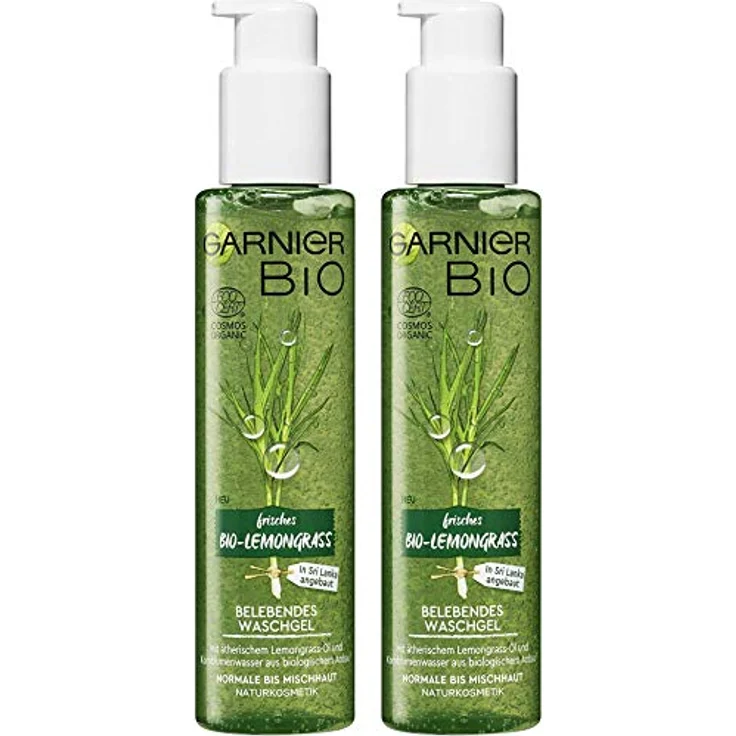 Garnier Bio Lemongrass Belebendes Waschgel, Naturkosmetik, Gesichtsreinigung mit Glycerin, ätherische Öle (2 x 150 ml) – Bild 1