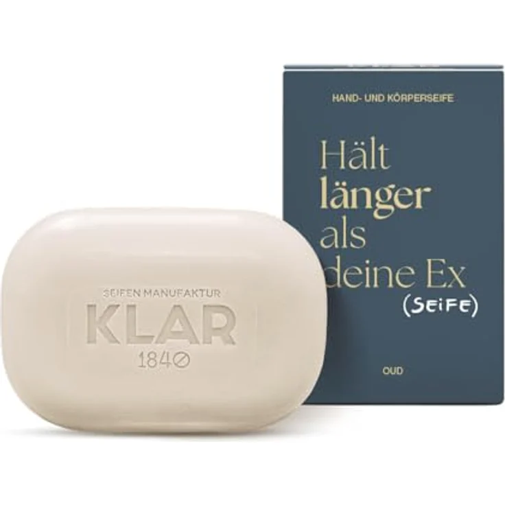 KLAR Spruchseife Oud, 135 g - Sanfte Handseife mit warm-rauchigem Duft und Peeling aus Haferflocken für alle Hauttypen – Bild 1