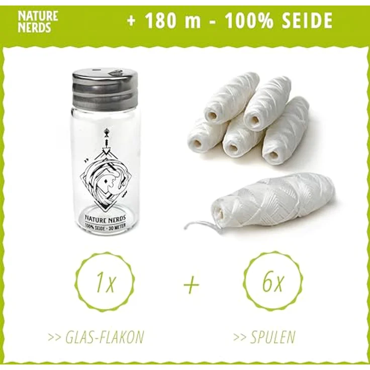 Nature Nerds – plastikfreie Natur Zahnseide im Glas-Flakon gewachst mit Candelilla – 6 Spulen = 180 m (180) – Bild 2