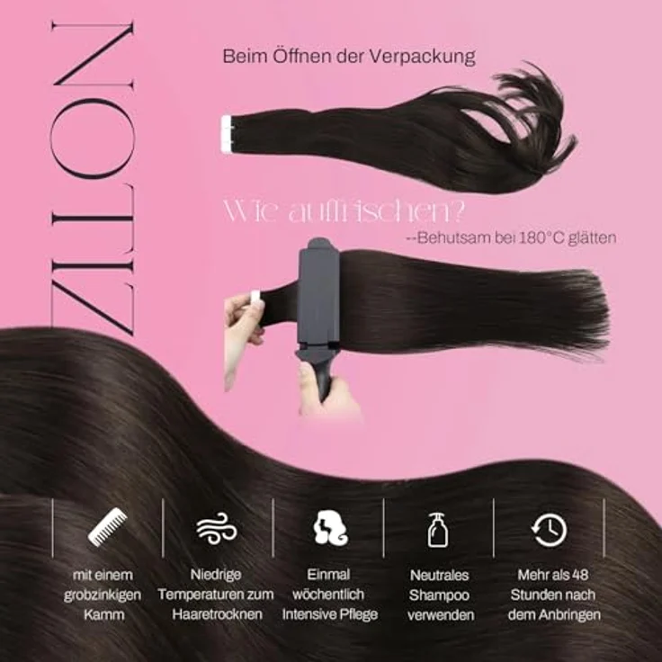 Moresoo Invisible Tape Extensions Echthaar 45 cm, Dunkelbraun, 20 Stück/50g, für dünnes Haar, leicht und komfortabel – Bild 5