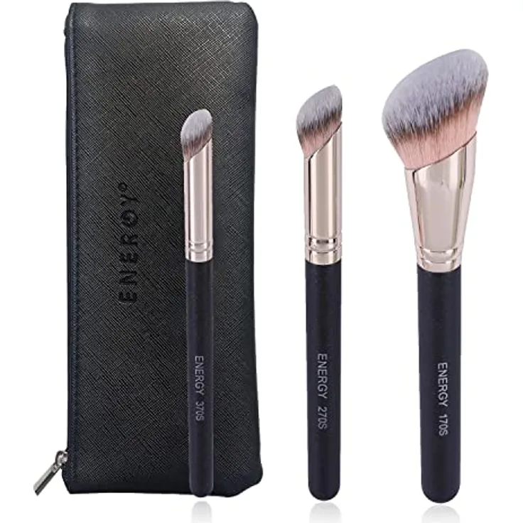 ENERGY 3-in-1-Make-up-Pinsel-Set mit tragbarer Reisetasche, einschließlich Foundation-Pinsel und Concealer-Pinsel