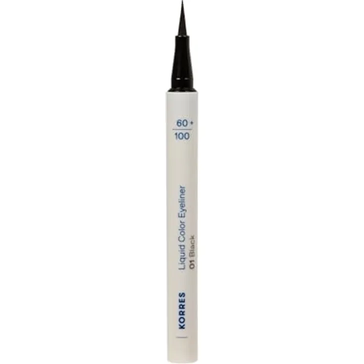 KORRES Liquid Color Eyeliner Black 01, intensiv schwarz, satinierter Finish, wasserresistent, ultrafeine Filzspitze, vegan, 1ml