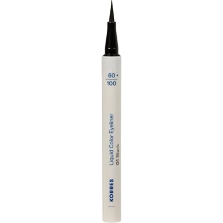 KORRES Liquid Color Eyeliner Black 01, intensiv schwarz, satinierter Finish, wasserresistent, ultrafeine Filzspitze, vegan, 1ml – Bild 1