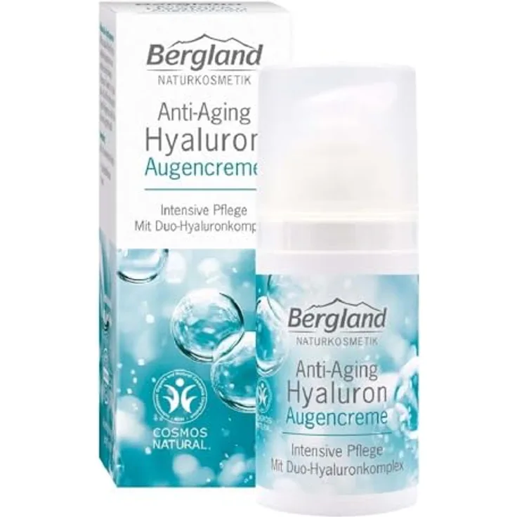 Bergland Hyaluron Anti-Aging Augencreme, 15ml mit natürlichem Duo-Hyaluronkomplex und Bio-Hibiskus-Extrakt, duftstofffrei