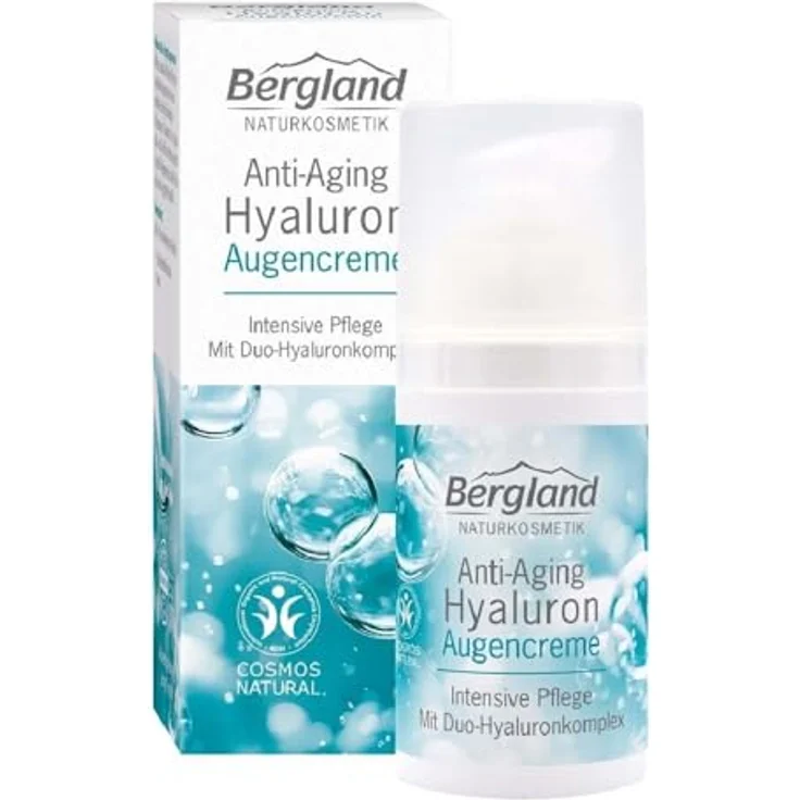 Bergland Hyaluron Anti-Aging Augencreme, 15ml mit natürlichem Duo-Hyaluronkomplex und Bio-Hibiskus-Extrakt, duftstofffrei