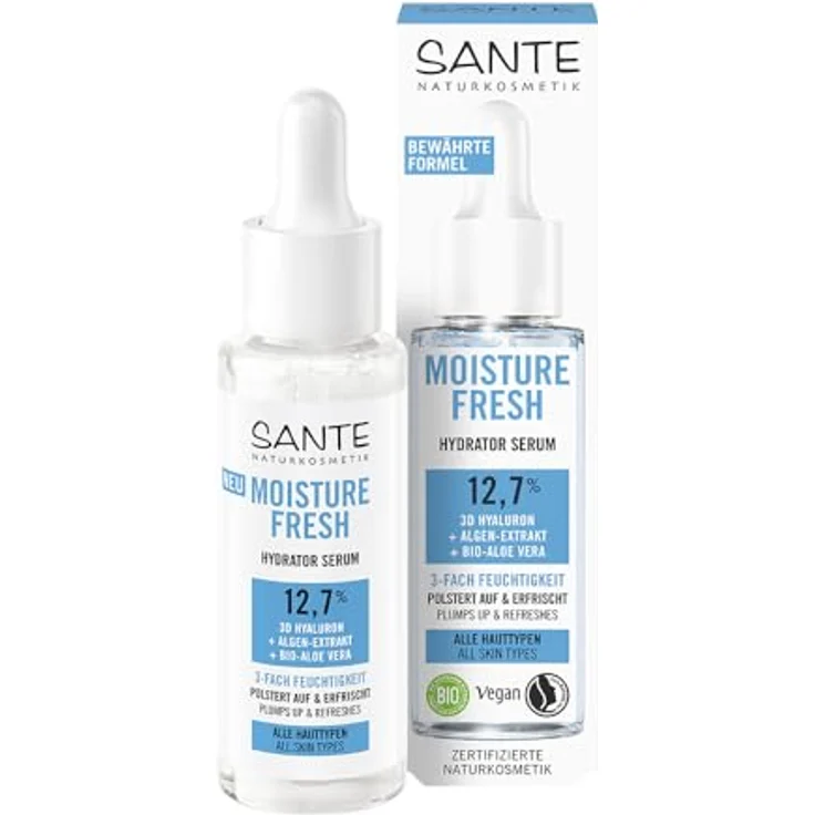 Sante Naturkosmetik Moisture Fresh Hydrator Serum, Feuchtigkeitsserum mit 3D Hyaluron, Algenextrakt und Bio-Aloe-vera, 30 ml für Damen – Bild 1