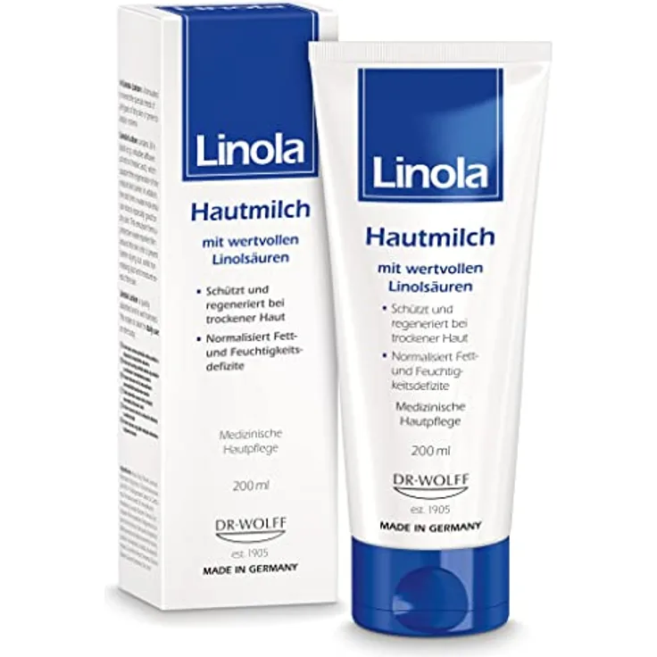 Linola Hautmilch, 1 x 200 ml - Körperlotion bei allen Formen trockener, beanspruchter sowie zu Neurodermitis neigender Haut
