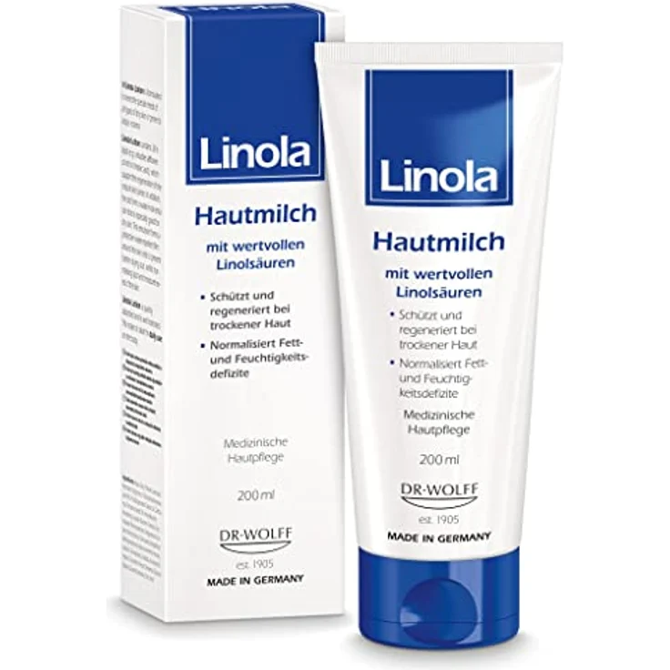 Linola Hautmilch, 1 x 200 ml - Körperlotion bei allen Formen trockener, beanspruchter sowie zu Neurodermitis neigender Haut – Bild 1