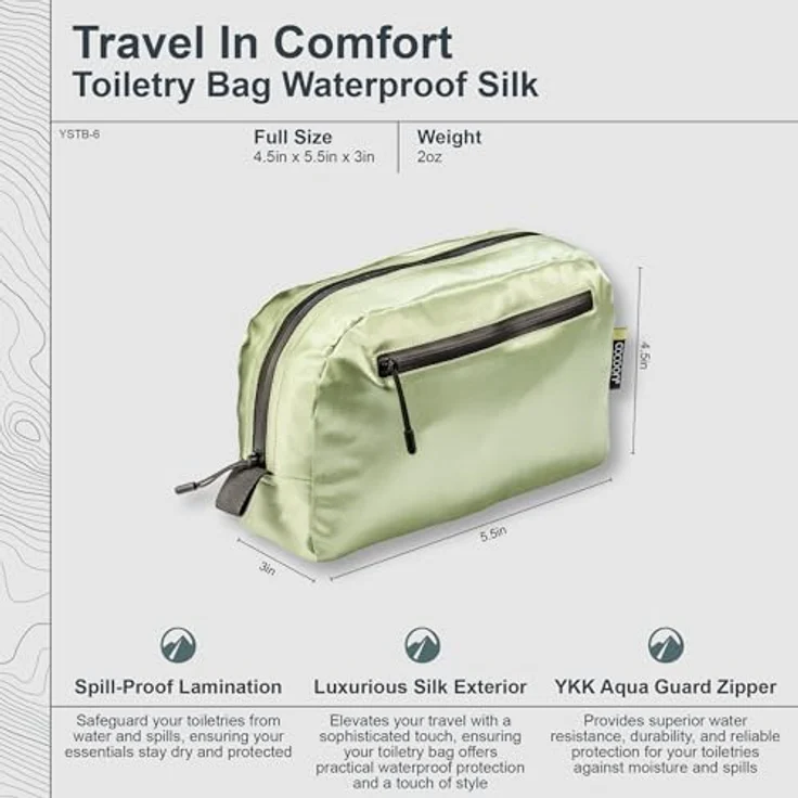 Cocoon Kulturbeutel Silk, geräumige Toilettentasche aus 100% Seide, grün, 2.40 l mit wasserdichter TPU-Laminierung und YKK Aqua Guard Reißverschluss – Bild 4